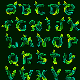 26个绿色树叶字母矢量素材图片