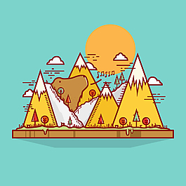 创意山中的熊插画矢量素材