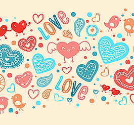 彩绘爱心元素无缝背景图片