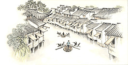 江南水乡插画古镇插画
