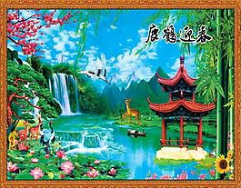 中堂画鹿鹤迎春