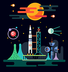 手绘火箭发射塔 psd下载