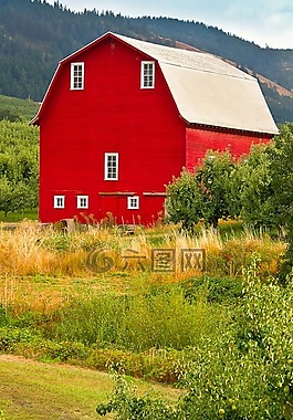 红色,谷仓,俄勒冈