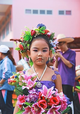 小学生,花,小孩