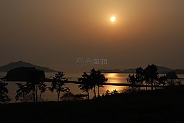 日落,要,海滩