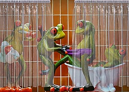 青蛙,浴室,好奇