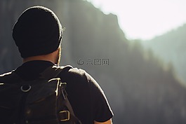 徒步旅行,山,背包