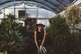 温室,女孩,植物
