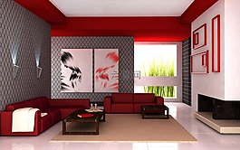 客厅,公寓,红色
