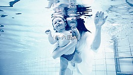 水下,婴儿,妈妈