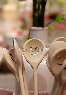 勺子,面对,木勺