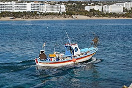 渔船,传统的,离境