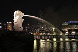 新加坡,鱼尾狮,夜