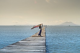女士,快乐的,披肩