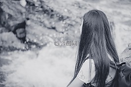 尝试的女孩,大海,大洋彼岸