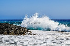 波,粉碎,海