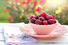 樱桃,碗,粉红色