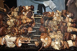 吃,蘑菇,蘑菇肉串