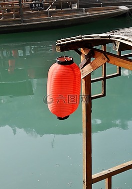 红灯笼,湖,船