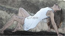 女子,素描,图