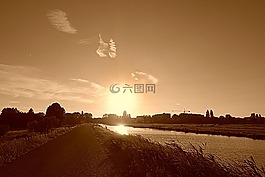 日落,景观,晚上