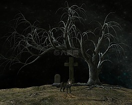 坟场,夜,气氛