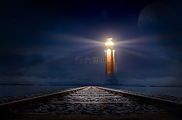 灯塔,发光,夜
