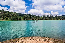 水,森林,蓝色的天空