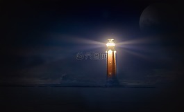 灯塔,发光,夜