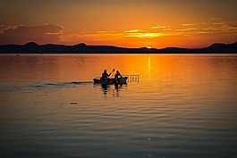 巴拉顿湖,日落,湖