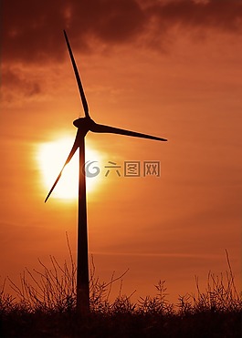 风车,日落,风电