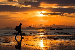 北戴河,日落,沙滩