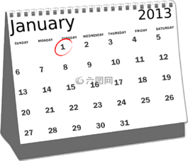 日历,1 月,办公桌