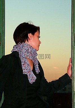 女孩,窗口,调用