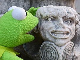 柯,青蛙,石像