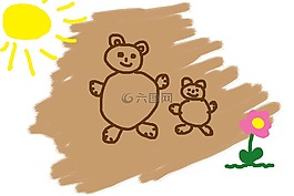 儿童绘画,熊,太阳