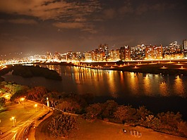 夜景,河岸,燈光