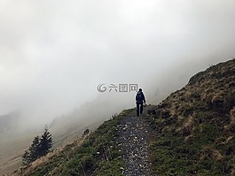 雾,徒步旅行,山