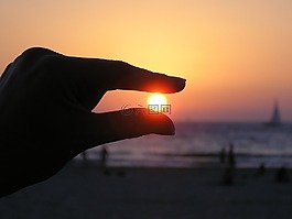 太阳在手,手指,日落