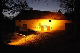 hoeve,晚上,点亮
