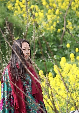 美女,油菜花,春天