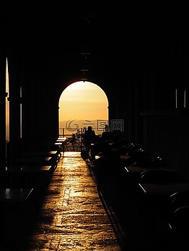 通过,圆拱形,abendstimmung