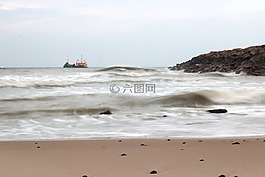 海滩,船,渔船