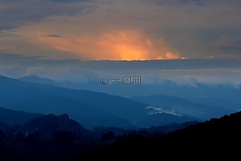 山,日落,顶