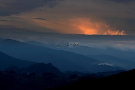 山,日落,顶