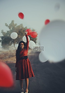 气球,女子,多彩