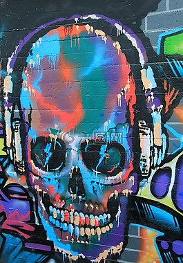 骷髅和交叉骨,涂鸦,墙