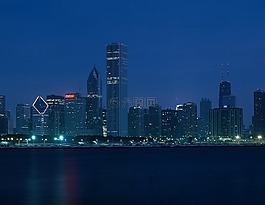 芝加哥,天际线,黄昏