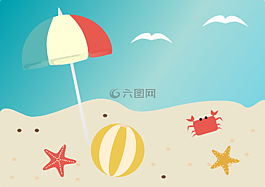 海滩,夏天,沙滩球