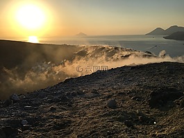 火山,伊奥利亚群岛,日落